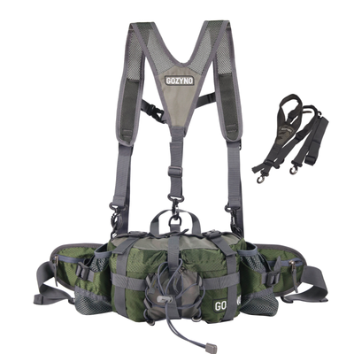 Gozyno Easywalker: Ergonomische Wandeltasche für Langstrecken - Gozyno Wander-Hüfttasche Grün - Stabiles Modell mit Brustgurt